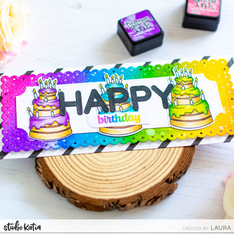 Slimline Rainbow Birthday Card Studio Katia
